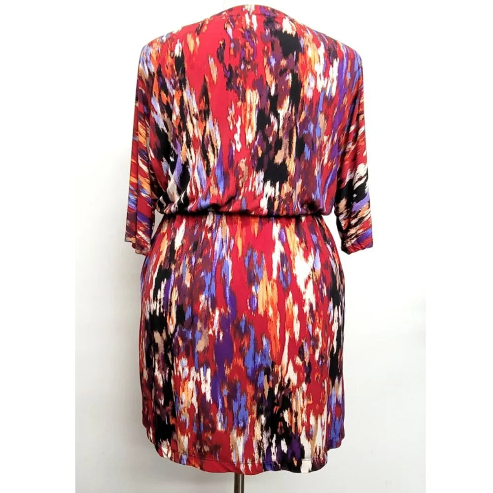 Emma & Michele Multi Color Abstract Drawstring Waist Mini Dress XL